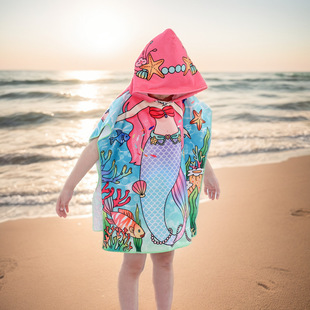 Cross-border Cartoon Children's Hooded Bath Towel Quick-drying Absorbent Varied Beach Cloak Children's Bathrobe Bathrobe Poncho