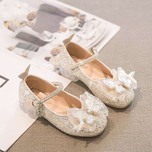 Girls Princess Shoes 2025 New Children's Crystal Shoes Little Girls Leather Shoes Baby Shoes High Heels Spring Children's Shoes