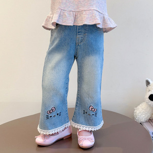Girl's Cartoon Jeans Spring and Autumn 2025 New Fashion Little Girl Stylish Trousers Children's Pants