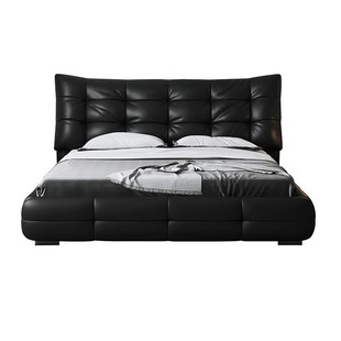 Italian Style Minimalist Black Bear Leather Bed Atmospheric 2 m Light Luxury Double Bed Master Bedroom Bed Home 1.8 m Storage Wedding Bed