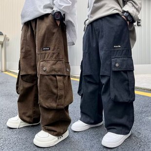 Boys' overalls pants spring and autumn 2024 new large children's autumn ruffian handsome boy autumn children's wide leg casual pants