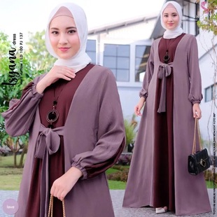 Cross-border Malay Muslim Hui Women's Clothing Middle East dress Color-block Lace-up Waist Long-sleeved Dress abaya