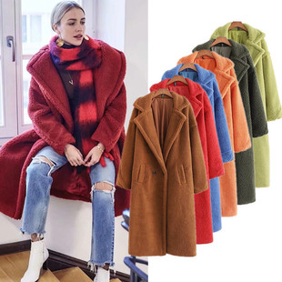 Winter New European and American Loose Imitation Lamb Wool Coat Teddy Wool Large Lapel Mid-length Plush Coat Women
