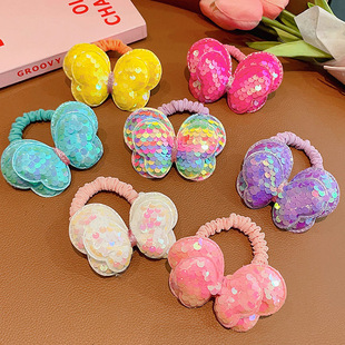 Children's sequined bow hair band does not hurt hair girls tie high ponytail head rope baby gradient color rubber band hair accessories