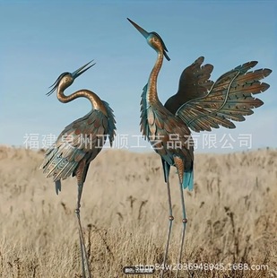 Cross-Border Metal Animal Iron Ornaments Sculpture Artificial Heron Crane Courtyard Balcony Shooting Props Garden Decoration