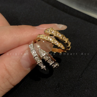 Full Diamond Opening Snake Ring Women's Ins Trendy Fashion Personalized Niche Design Sense Light Luxury Cold Style Snake Bone Ring