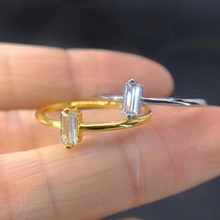 ins Style Simple Rectangular Zircon Ring Women's Stackable Elegant Simulation Diamond Fine Ring Cross-border Explosive Jewelry