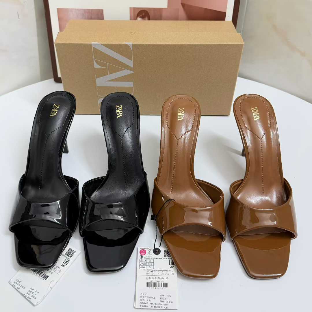 ZA 2026 Autumn New Style Open-Toe Single Strap Patent Leather Stiletto High Heels Women's Fashion Sandals