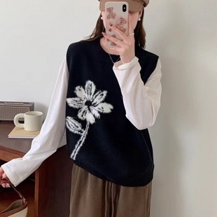 Spring 2024 New Fashion Elegant Commuter Embroidered Flower Crewneck Sweater Vest