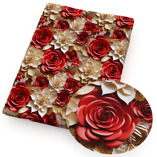 3D Visual Red Flower Digital Printing Polyester Cotton Waterproof Cloth Handmade Hemp Rope Woven Lining Fabric Tablecloth