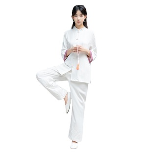 New spring and summer new Chinese style clothes suit improved morning practice Zen clothes practice clothes two-piece suit