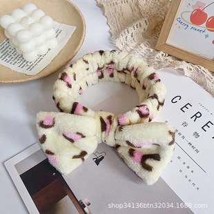 Korean Women's Striped Polka Dot Leopard Bow Hair Band Headwear Flannel Sports Face Wash Hair Band Hair Band Wholesale