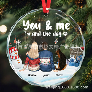 Cross-border Christmas Crystal Round Pendant Glass Transparent Cartoon Pattern Christmas Tree Decorations Custom Hanging Ornaments