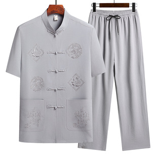 Middle-Aged and Elderly Short-Sleeved Shirt Suit Summer Elderly Chinese Style Loose Tang Suit Clothes Dad Summer Shirt