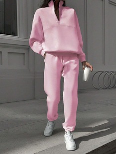 Autumn 2025 New Simple Comfortable Collar Zipper Design Long Sleeve Sweat Pants suit Two-Piece Set for Women