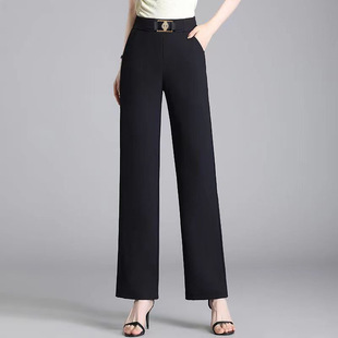 Summer Thin Straight Leg Pants Women's Loose Slimming Casual Pants High Waist Elastic Elegant All-match Wide Leg Pants Factory in stock