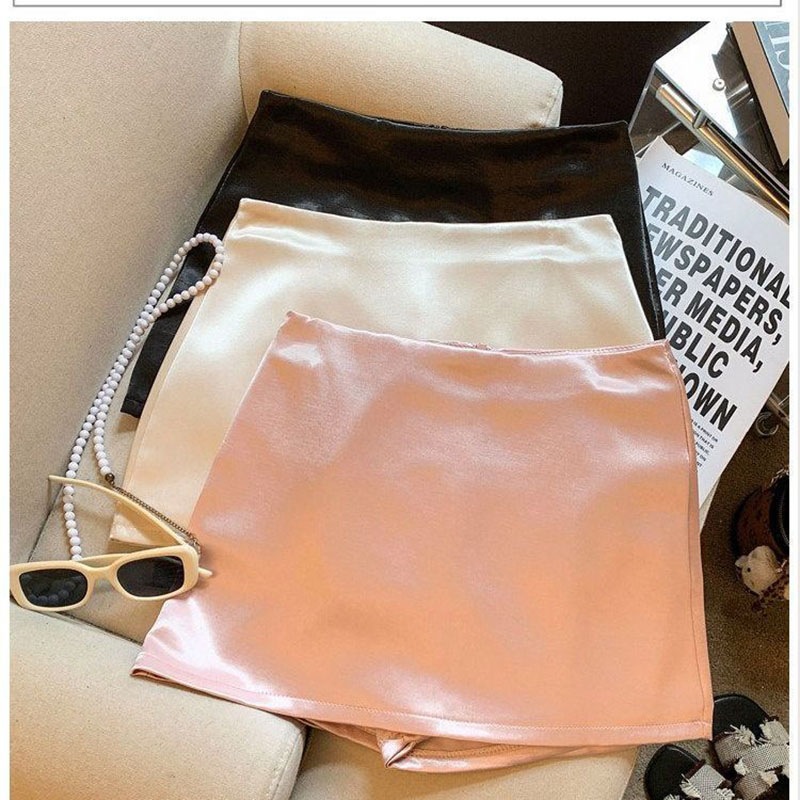 Acetate satin bodycon mini skirt for women, new summer style, casual, anti-exposure, A-line slimming skirt for petite girls