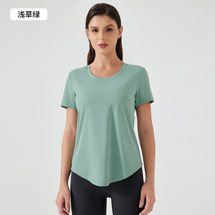 Summer Quick-drying Short-sleeved T-shirt Women's Casual Crewneck Running Sports Loose Breathable Fitness Yoga Suit D25017