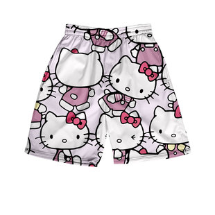 Hello Kitty летние брюки унисекс свободные прямые шорты модные повседневные брюки