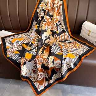 Cartoon portrait scarf scarf women's spring and summer new scarf shawl twill silk large square turban sunscreen scarf