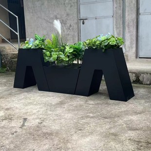 Outdoor Stainless Steel Sitting Stool Flower Box Combination Sales Department Commercial Street Outdoor Iron Flower Frame Milk Tea Shop Partition Flower Groove