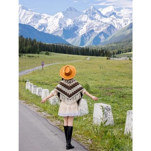 Fringed Bohemian Wool Triangle Shawl Women's Qinghai Xizang Yunnan Cape Ethnic Style Scarf