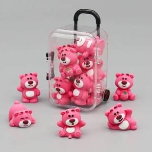 Cartoon three-dimensional strawberry bear resin accessories diy car accessories central control screen key chain accessories creative micro landscape ornaments