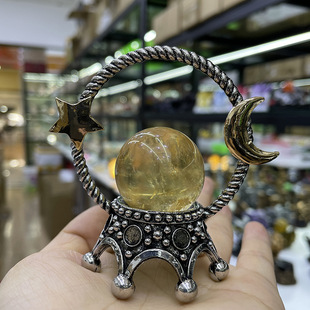Star Moon Crystal Ball Metal Base Ornaments Star Moon Crown Metal Jade Original Stone Ball Seat Zinc Alloy