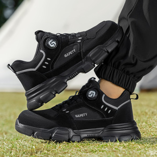 Cross-Border Labor Protection Shoes, Lightweight New Smart Buckle Men's Anti-Smash and Anti-Puncture Steel Toe Lace-Free Safety Work Protective Shoes