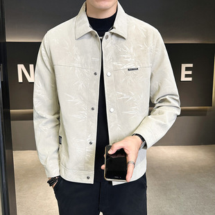 Plant Letter Embossed Suede Jacket Men's Top 2024 Autumn Men's Fashion Brand Casual All-match Long-sleeved Jacket
