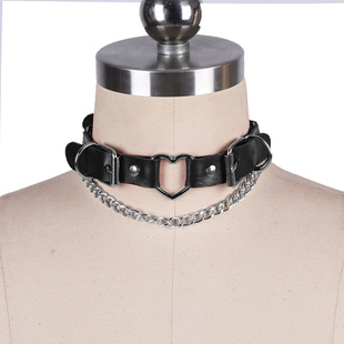 Factory direct heart-shaped heart Harajuku love PU leather collar soft girl hip-hop punk necklace hot girl neck ring