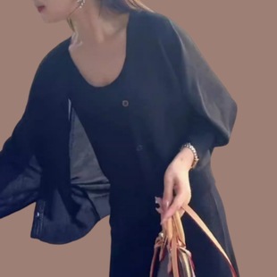 Summer Hot Collar Cardigan Women's Loose plus size All-match Outer Wear Ice Silk New Knitted Shirt Long Sleeve Shawl Top