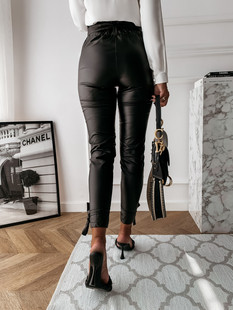 Europe and the United States cross-border autumn and winter lace-up pants 2021 New AliExpress Amazon PU leather pants independent station women's pants
