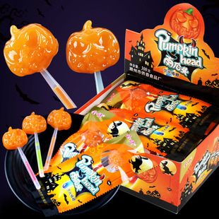 Halloween Candy Pumpkin Fluorescent Internet Celebrity Lollipop Funny Candy Creative Luminous Luminous Children's Gift Snack Batch