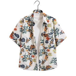 Hawaii Casual Top Short Sleeve Flora Shirt Retro Hong Kong Style Antique Half Sleeve plus size Men's and Women's Couples Beach