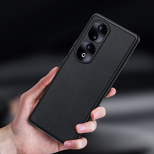 Применимо к чехлу для мобильного телефона Honor 90Pro Кожаная задняя крышка с тонким отверстием, узор личи, верхний слой, чехол из коровьей кожи, защитный чехол honor90