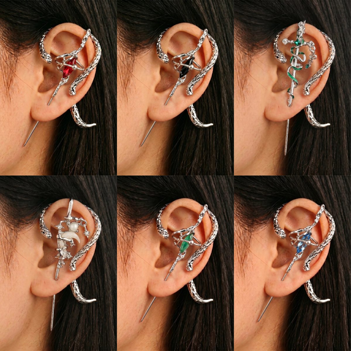 Cross-Border Dark Style Snake Ear Cuffs Slytherin Snake Piercing Earrings Exaggerated Punk Ear Studs Earrings for Women