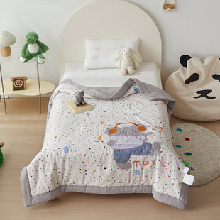 Class A maternal and infant grade cotton double-layer yarn patch embroidery soybean fiber children's summer quilt kindergarten baby summer quilt