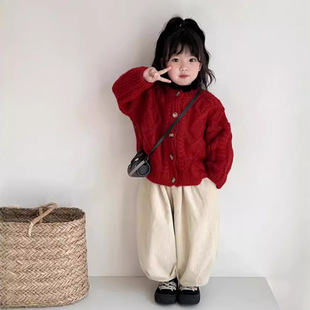 New Year Boys' Coat Autumn and Winter Children's Red Festive Knitwear Collar Cardigan