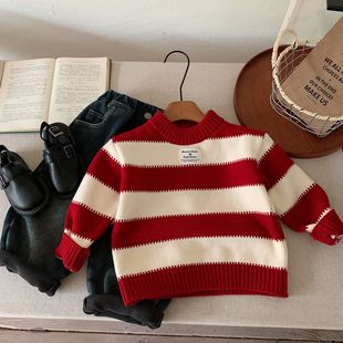 in stock Children's Sweater 2024 Winter New Year's Eve Clothes for Men and Women's Children's Wear Warm Knitted Shirt Top Base Shirt Tide