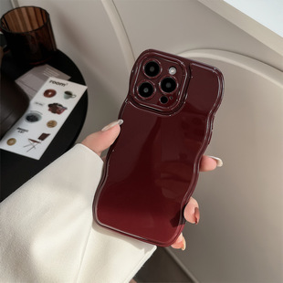 Ретро бордовый красный яблоко 15 чехол для телефона iphone14 премиум 11 применимо 16promax волнистый край 12 сплошной цвет