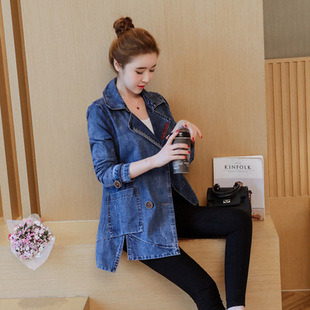 Real shot 2024 Spring and Autumn New Korean style loose mid-length versatile slimming casual windbreaker Denim coat for women