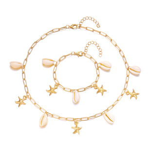 Factory direct cross-border new beach shell jewelry summer fashion Joker starfish shell necklace bracelet suit