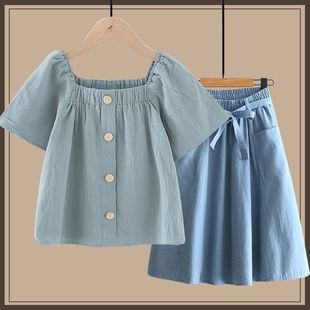 UNMUN Summer New Single/suit Girl's Short-sleeved Chiffon Shirt Middle School Girl's College Style Fashionable Two-piece Set