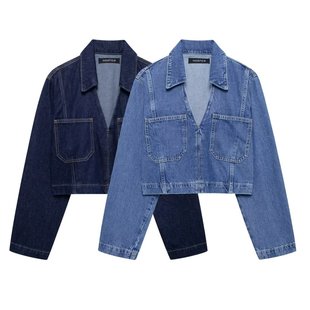 ZR foreign trade wholesale European and American style women's new French short Denim long sleeve lapel shirt 6164196