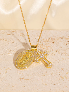 European and American fashion new style Virgin Mary with exquisite cross necklace women's light luxury all-match clavicle chain jewelry