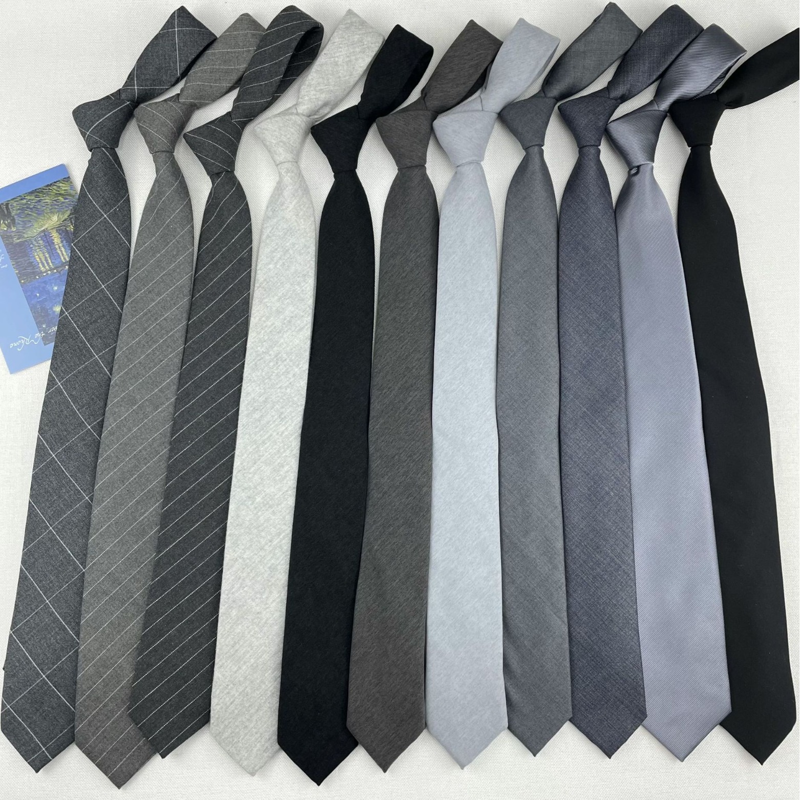 Gray and Black Tie for Men, High-End Cotton Korean Style Hand-Tied Solid Color Striped Tie for Women, College British Style Casual No-Tie Tie