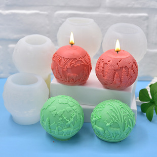Christmas Reindeer Christmas Tree Spherical Candle Shape Silicone Mold