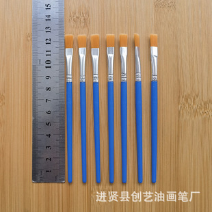 12.5cm blue plastic rod nylon hair flat head brush children 0.7cm wide oil painting acrylic brush