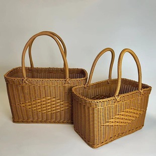 Chinese knot shopping hand basket picnic basket bathing basket rattan weaving shopping picking fruit basket